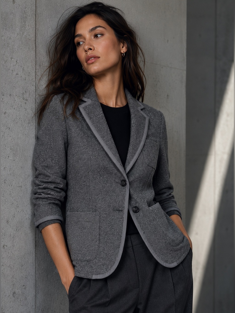 Banana Republic Italian Fabric Gray Knit Blazer Jacket Size 6 Quiet Luxury